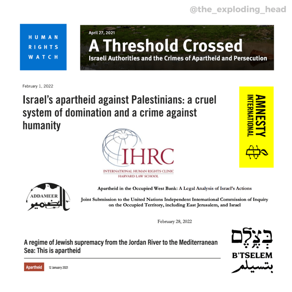 reports from different human rights organisations saying Israel has been committing the crime of apartheid