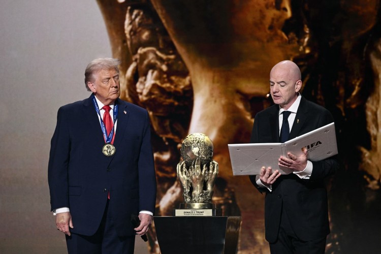 Donald Trump receiving the FIFA Peace Prize in December 2025